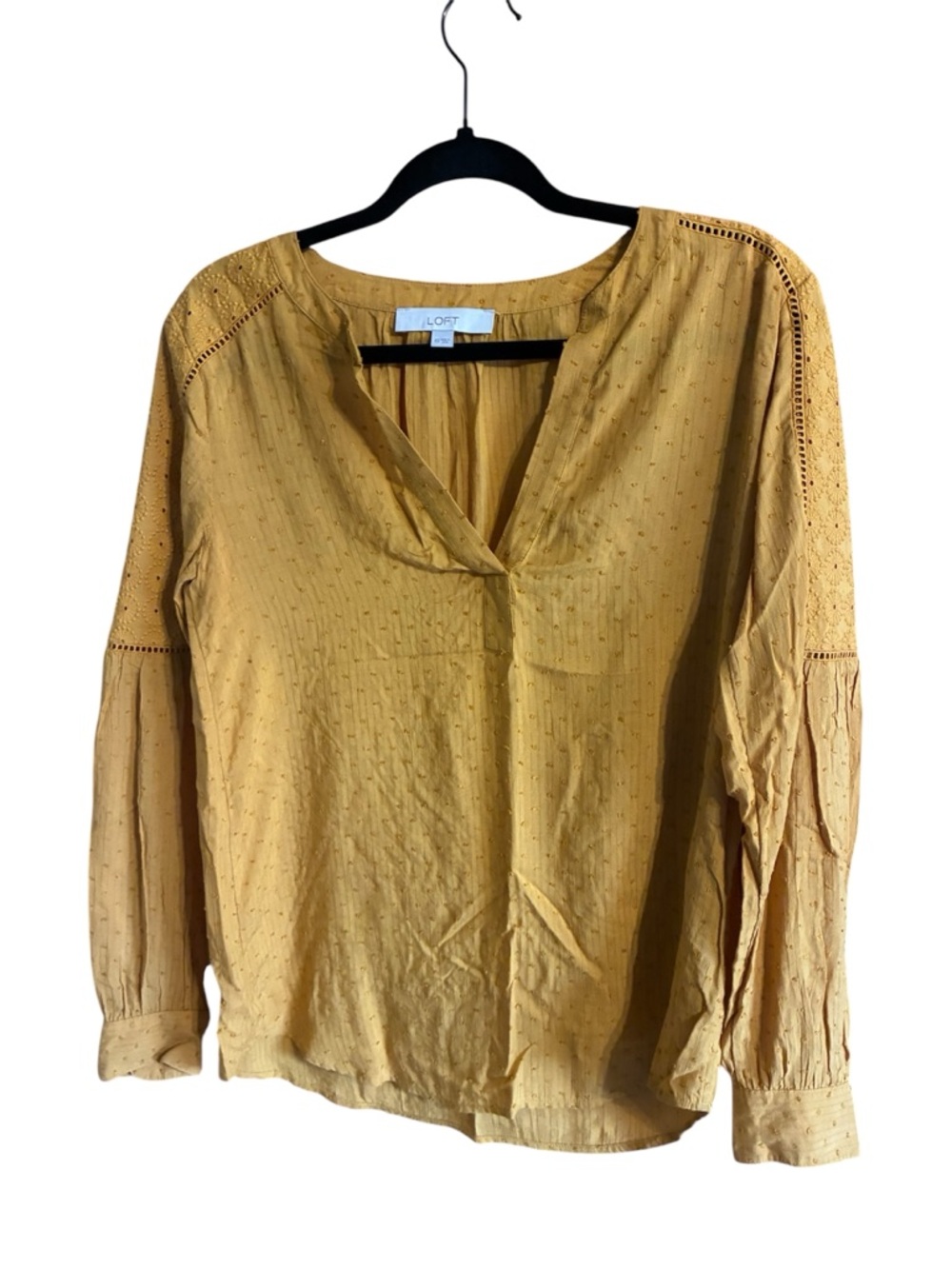LOFT Mustard Eyelet Detail V-Neck Blouse